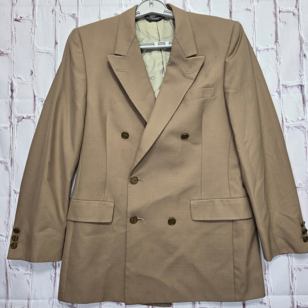 Vintage Christian Dior Monsieur Blazer Tan Double Breasted Logo Button Mens 38R